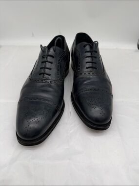 Santoni Dark Blue-Gray Leather Wingtip Oxford